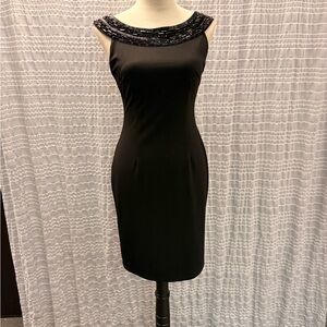Chic Black Beaded Neckline Mini Dress